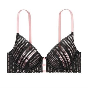 Victoria's Secret Lace Lightly-Lined Plunge Bra, Size 32DD, Color Black, NEW